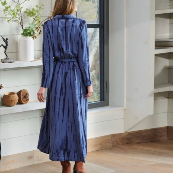NEW NWT Hatley Blue Navy Tie Dye Button Down Belted Long Sleeve Maxi Dress - Picture 2 of 16